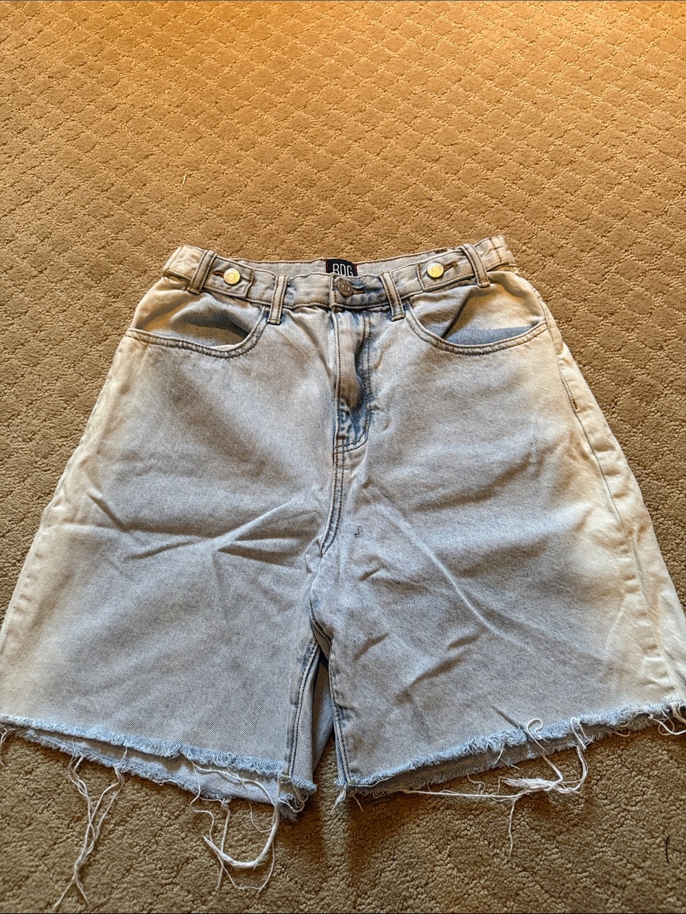 BDG Light Wash Denim Shorts with Bleached Design